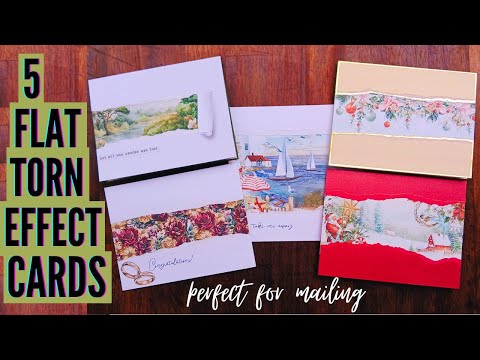 5 Flat Torn Effect Cards | Perfect for mailing! | Torn Paper Papercraft Tutorial