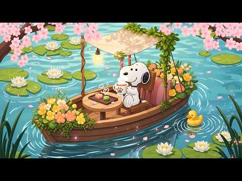 Peaceful Spring Boat Moments with Snoopy 🌸 Cozy Jazz Music 🌿 Smooth Jazz Beats to Focus Time