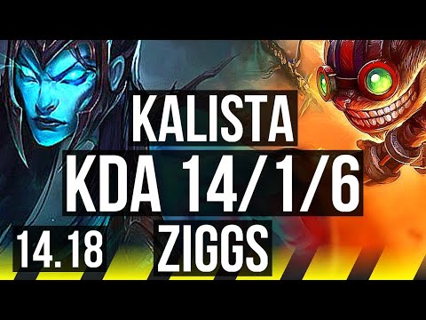 KALISTA & Thresh vs ZIGGS & Braum (ADC) | 14/1/6, Legendary | EUW Master | 14.18