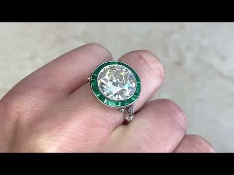 5.91ct Old European Cut Diamond & Emerald Halo Platinum Engagement Ring - Hudson Ring - Hand Video