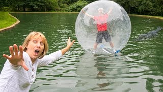 MONSTER IN POND!! (TRAPPED INSIDE GIANT BUBBLE BALL)