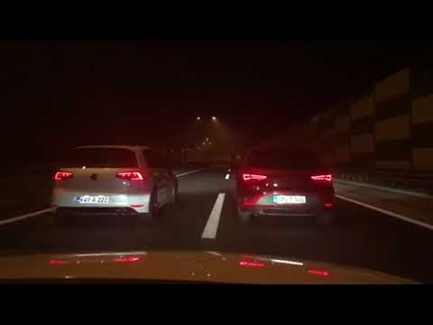 New Seat Leon Cupra 300 2017 vs VW Golf 7 R 300 2015 race rolling start .