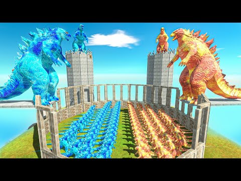 Epic Godzilla Battle | Growing Ice Godzilla 2014 vs Fire Godzilla - Animal Revolt Battle Simulator