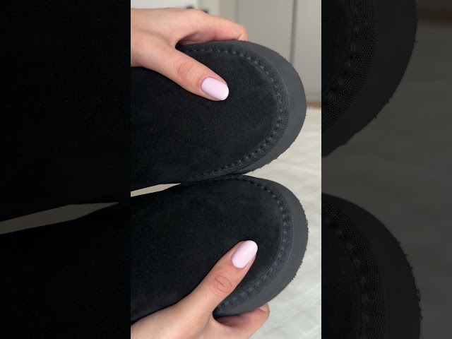 Чоботи жіночі шкіряні байка хутро 592641 Чорний Угги жіночі замшеві хутро 591092 Чорні