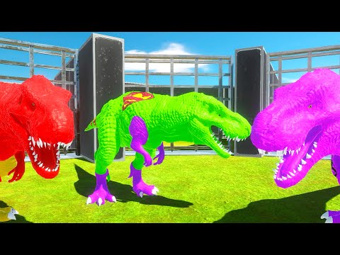 GREEN SUPERMAN, SHAZAM, PINK SPIDERMAN T-REX TEST IN THE LABYRINTH  - Animal Revolt Battle Simulator