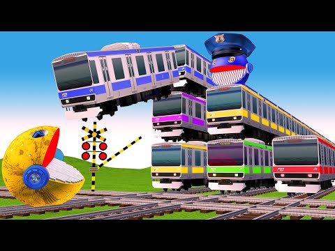【踏切アニメ】あぶない電車 3 HIGH TRAIN Vs PACMAN🚦踏切Fumikiri 3D Railroad Crossing Animation #123 #train