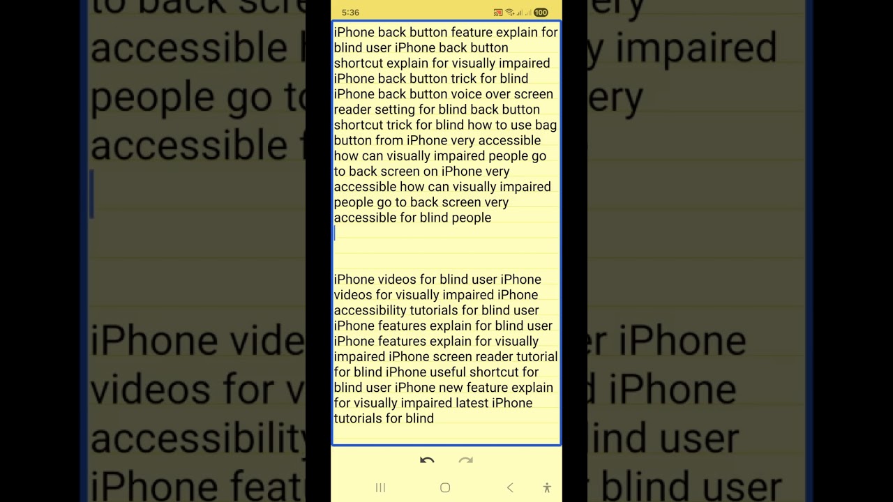 Back button and two finger special gesture using screen reader for blind hidden back button shortcut