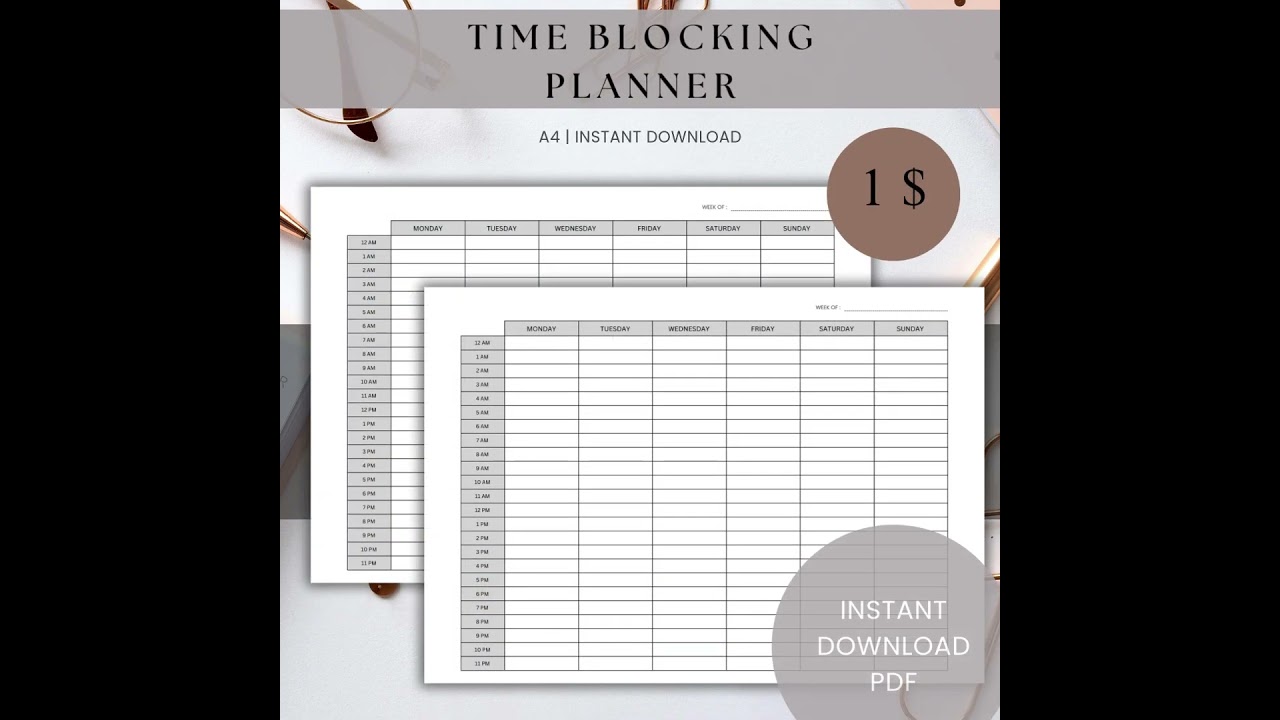 Time Blocking Planner - Printable A4 PDF for Productivity
