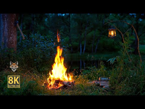 🔥 Enchanting Night Campfire by a Tranquil Lake with Lantern 🏮Ultimate ASMR