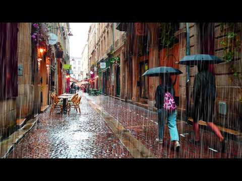 Walking in September [No noise] Rain Walk in Bordeaux 4k | SEP 2024 | ASMR Rain sounds for sleeping