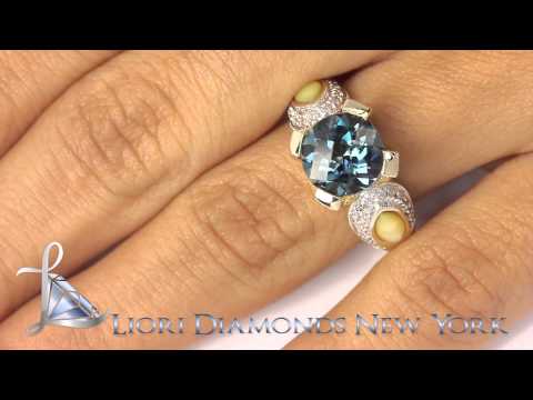 DD-002 - 3.12 CTW Natural Blue Topaz & White Diamond Cocktail Fashion Ring 10k Gold