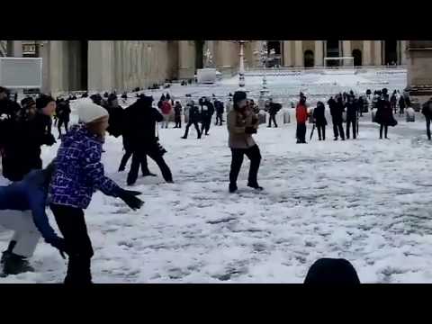HUGE snowball fight breaks out at The Vatican amid very rare snowfall