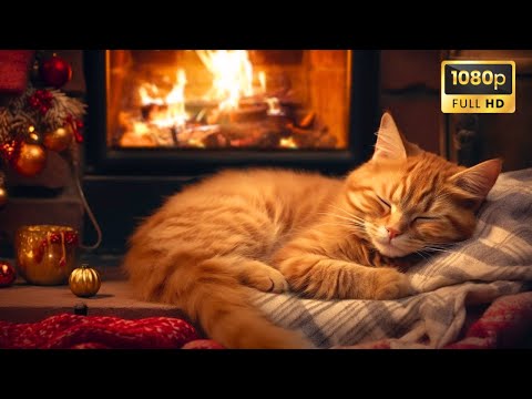 Cozy Room With Purring Cat and Crackling Fireplace🔥Deep Sleep, Stress Relief, Meditate