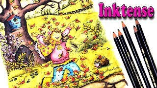 Coloring with Inktense Pencils in Autumn Scenes Coloring Book by Creative Haven