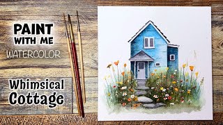 Easy Watercolor Painting Tutorial | Step by Step Cottage & Wildflowers for Beginners