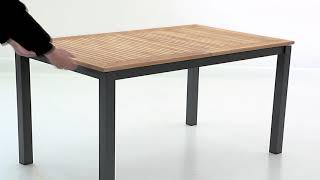 OUTFLEXX Garten-Essgruppe, OUTFLEXX® anthrazit matt, Alu / Teak / Textil, Ausziehtisch 150/210x90cm, 4 Stapelsessel