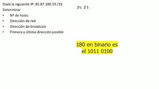 Cálculo: Nº hosts, dirección de red y broadcast, primera y última direcciones posibles