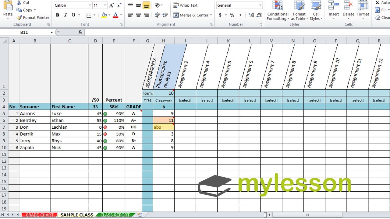 Excel Grade-book & Feedback For Students