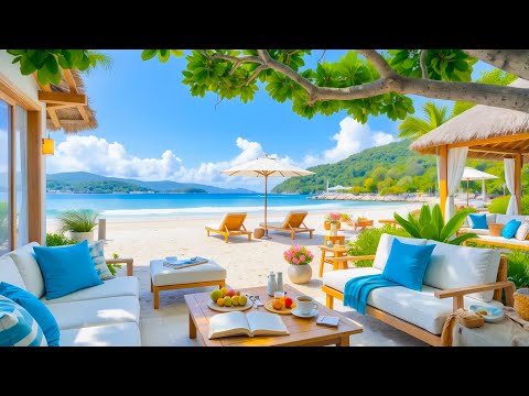 ☀️ Morning Jazz Café by the Tropical Beach — Positive Bossa Nova with Ocean Wave Sounds 🌊