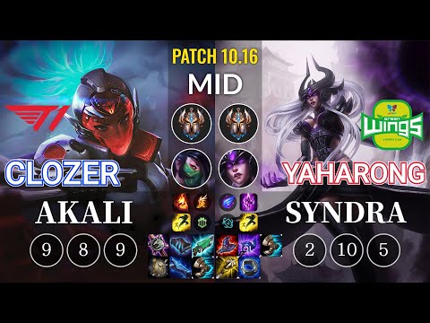 T1 Clozer Akali vs JAG Yaharong Syndra Mid - KR Patch 10.16