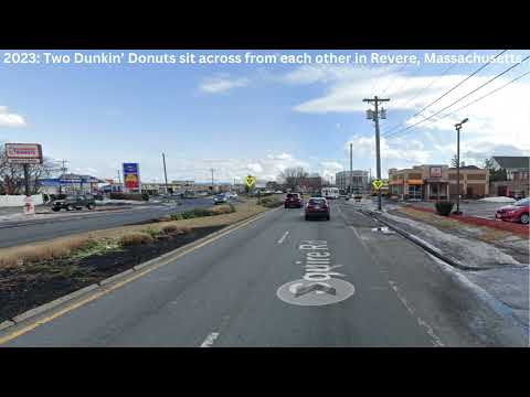 Two Dunkin' Donuts locations right across from each other - Revere, Massachusetts