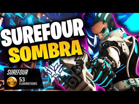 Surefour Sick Sombra and Echo gameplay! 53 elims! [ Overwatch Season 30 Top 500 ]