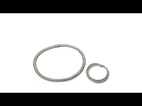 Stately Steel Mesh and Crystal Necklace and Bracelet Set