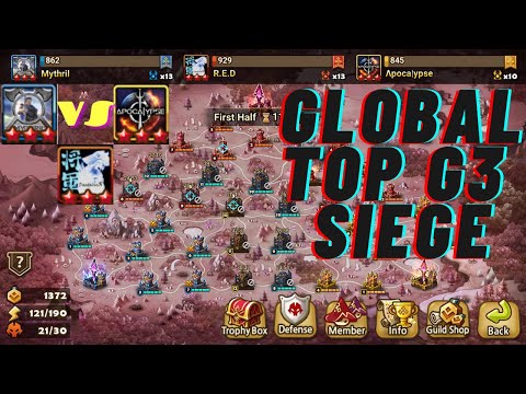 Global Top G3 Siege battle. Mythril Vs R.E.D vs Apocalypse. Summoners War.
