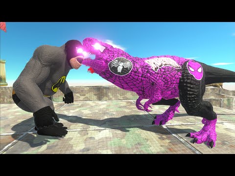 PURPLE VENOM SPIDERMAN T-REX VS BATMAN GORO DEATH RUN - Animal Revolt Battle Simulator