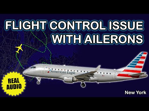 Ailerons issue. Flight control problem | Republic Embraer E175LR | New York, Real ATC