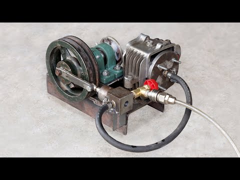 Making a Simple Compressed Air Engine using Air Compressor - DIY Machine Idea