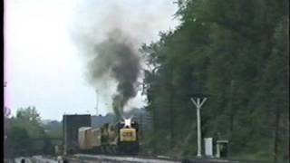 preview picture of video 'CSX-NYSW-F units power Q136 at S. Connellsville, PA. 6/01/1990'