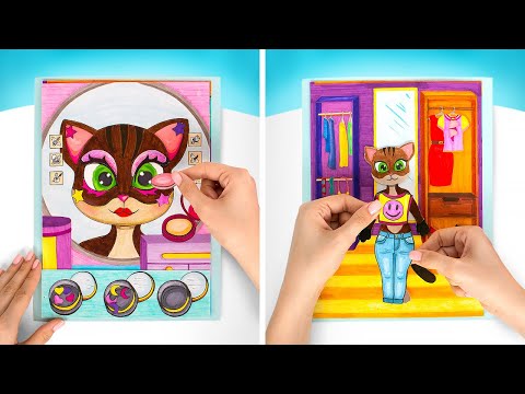 Papierowy domek z wystrojem dla uroczego kotka