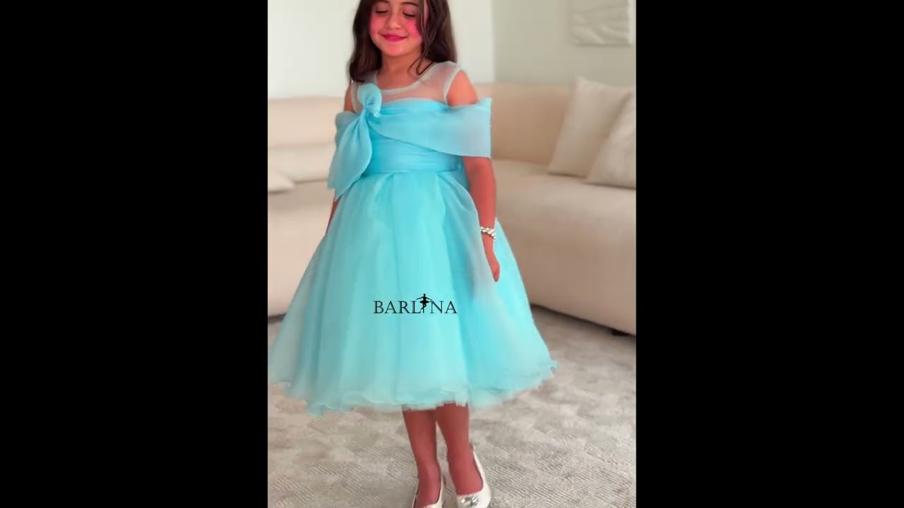 فستان سماوي بناتي مزين بفيونكة جانبية - سنة