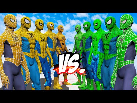TEAM GREEN SPIDER-MAN VS TEAM YELLOW SPIDER-MAN - SPIDERMAN BATTLE - EPIC SUPERHEROES WAR