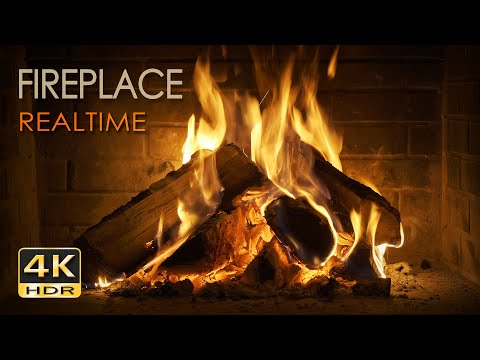 4K HDR Fireplace REALTIME - 6 Hours - Relaxing Fire Burning Video & Crackling Sounds - NO LOOP - UHD