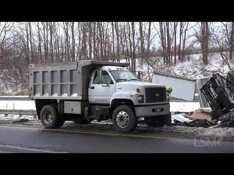 2-29-2020 East Springfield, PA - Slick Roads Semi Collides With Bridge Support - I-90 Cleanup Drone