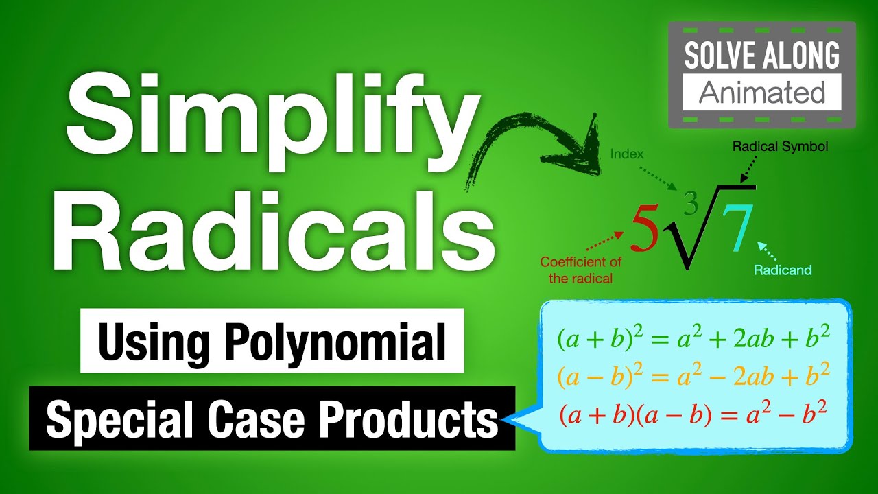Simplifying Radicals: Special Case Products | Radical Expressions | Animated Worksheet & Solutions