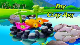 DIY Clay Art Duck Pond: Easy Step-by-Step Tutorial! 5 minutes craft Waste Material Craft #diy #craft