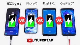 Samsung Galaxy S9+ vs Apple iPhone X vs Google Pixel 2 XL vs OnePlus 5T - Battery Charging SPEED Test
