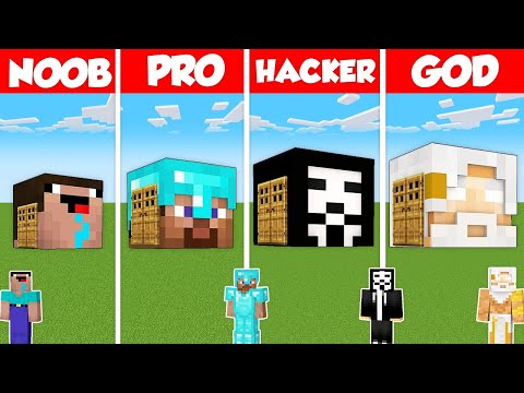 BASE INSIDE HEAD HOUSE BUILD CHALLENGE - Minecraft Battle: NOOB vs PRO vs HACKER vs GOD / Animation