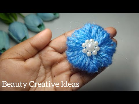 Amazing woolen flower making ❄️🩵 | Hand Embroidery | Diy Woolen Flower | ऊन का फूल कैसे बनाये 