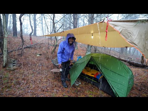 Camping In HEAVY RAIN + Tent & Tarp !!