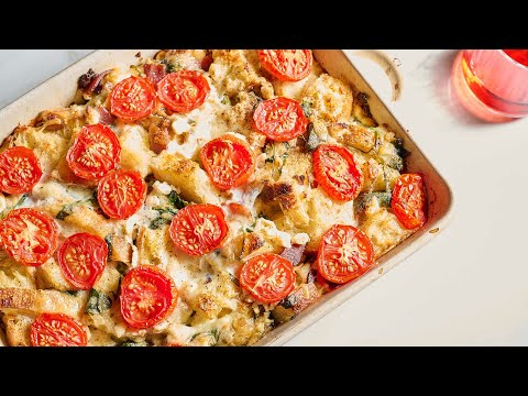 Cheesy Tomato Spinach Breakfast Strata Recipe