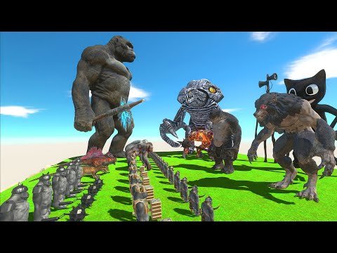 Dinosaurs + King Kong Team Revolt Battle VS Monster Team + Werewolf - Animal Revolt Battle Simulator