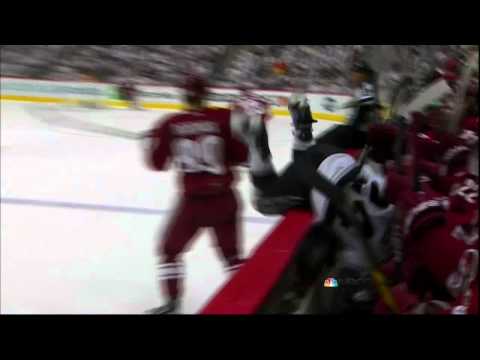 Boedker knocks Fraser into bench. Los Angeles Kings vs Phoenix Coyotes Game 5 5/22/12 NHL Hockey