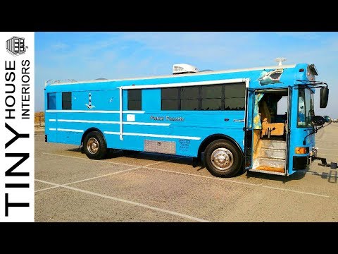 Man Converts School Bus into Amazing Tiny Home to Travel and Go Fishing! | Tiny House Interiors