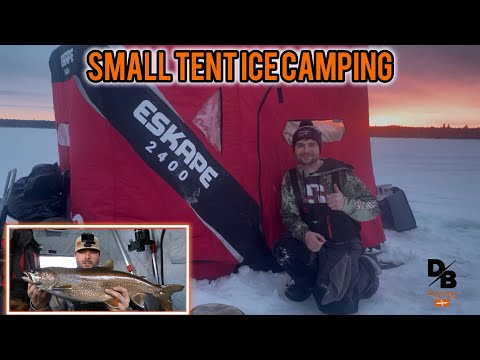 ICE CAMPING IN A SMALL FLIP-OVER TENT | CHILD'S LAKE FISHING