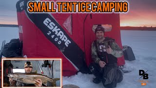 ICE CAMPING IN A SMALL FLIP-OVER TENT | CHILD'S LAKE FISHING