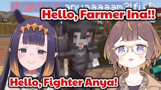 When The Non JP member, Ina and Anya meet in this JP Minecraft server...